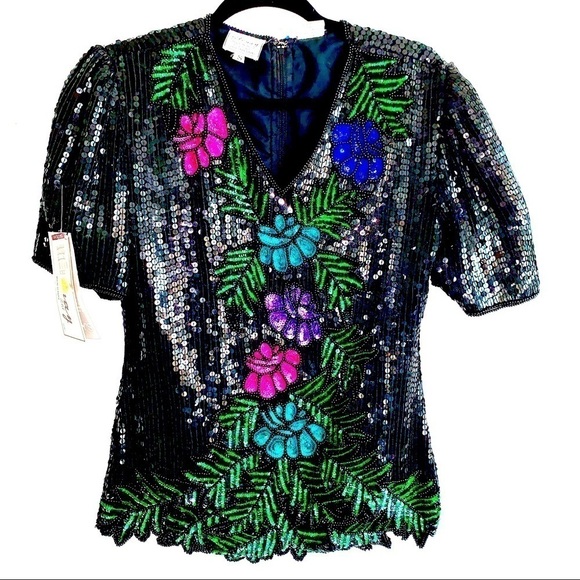 Stenay Sequin Blouse Floral Vintage New With Tags - Picture 1 of 3